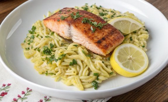 seared salmon with lemon orzo